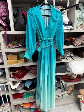 Fashion Nova Teal Ombre Wrap Maxi Dress